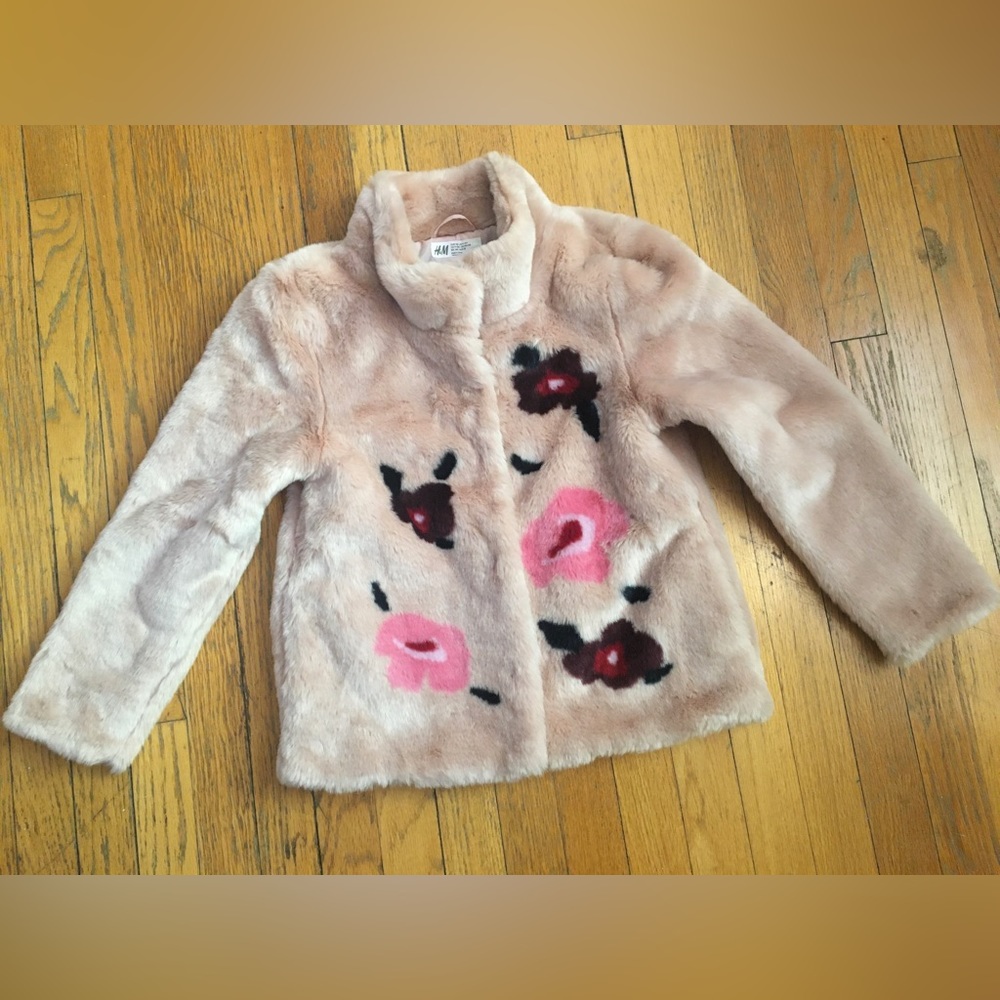H&M Pink Faux Fur Jacket Size Youth 12